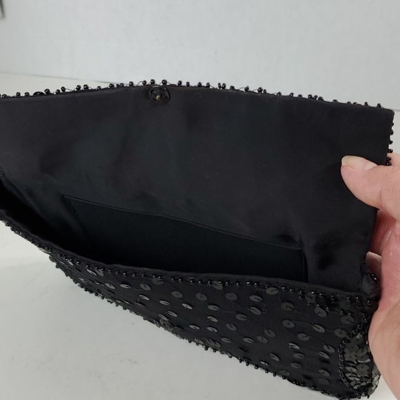 Vintage black sequin clutch 9.5"X5" snap closure - Picture 5 of 8